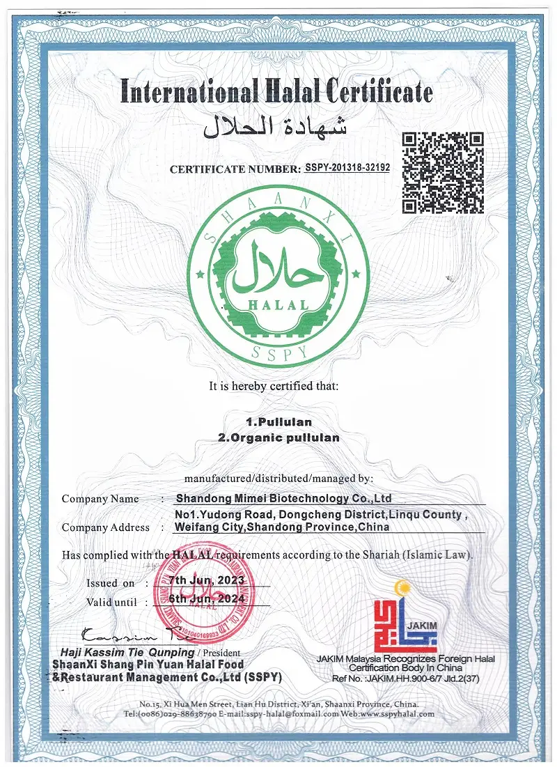 Pullulan with halal certification