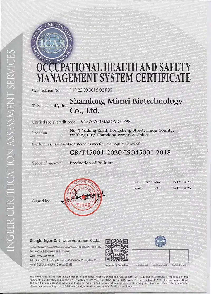 Pullulan ISO45001 Certification